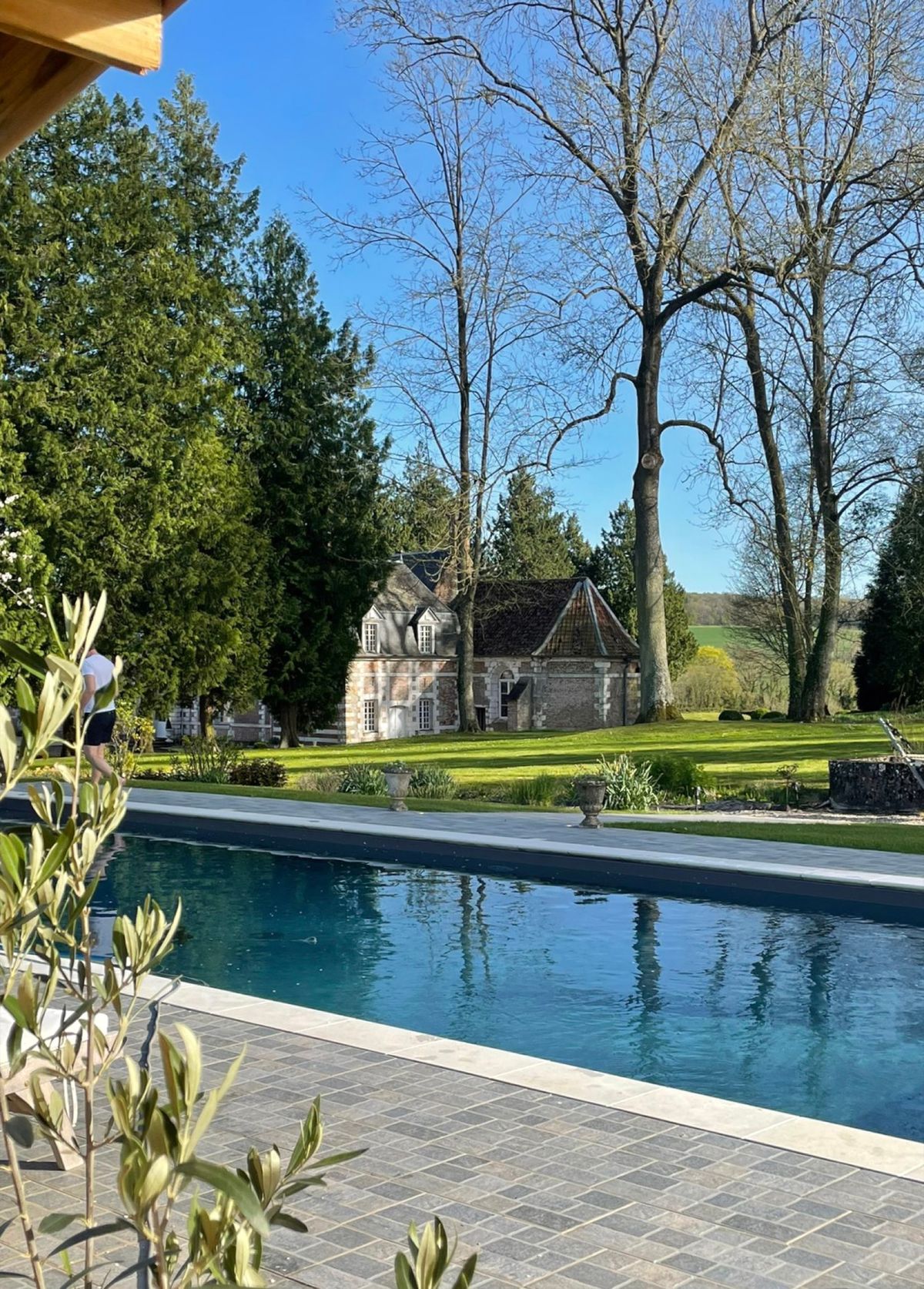 The pool looking across the lawn toward the garden pavilion