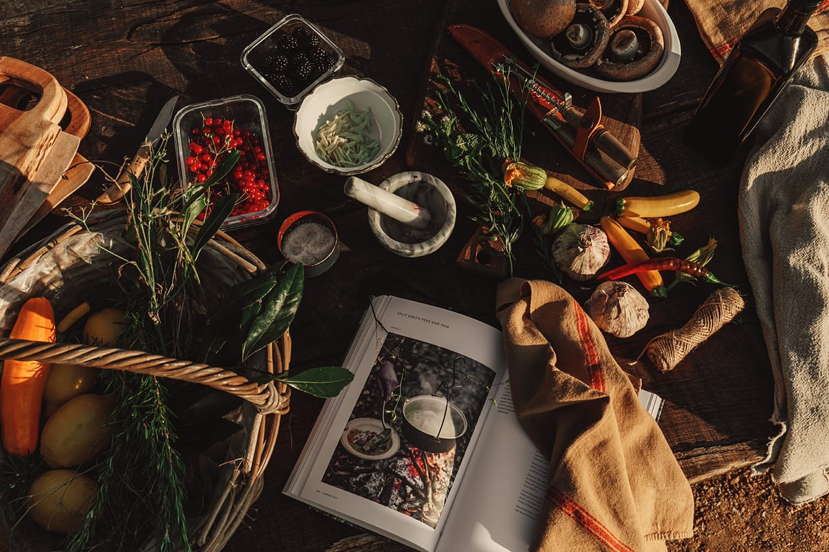 Château de Beaulieu — Ingredients flat lay, cookbook
