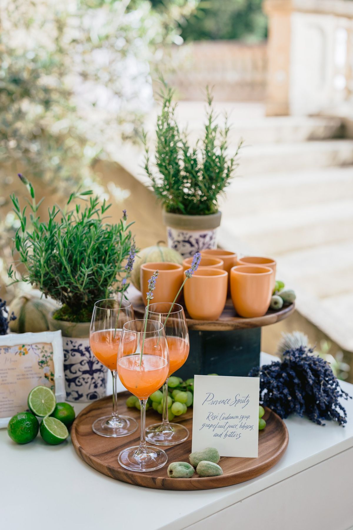 Cocktails and drinks arranged on a serving tray