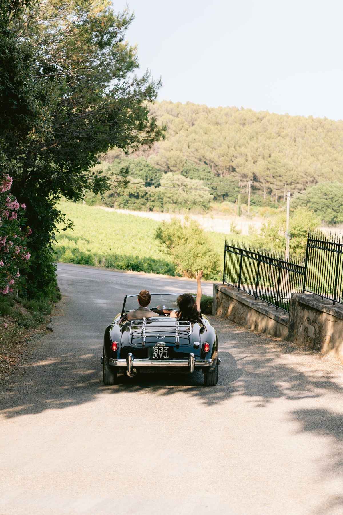 Vintage car on the gravel driveway at Domaine de Fontenille
