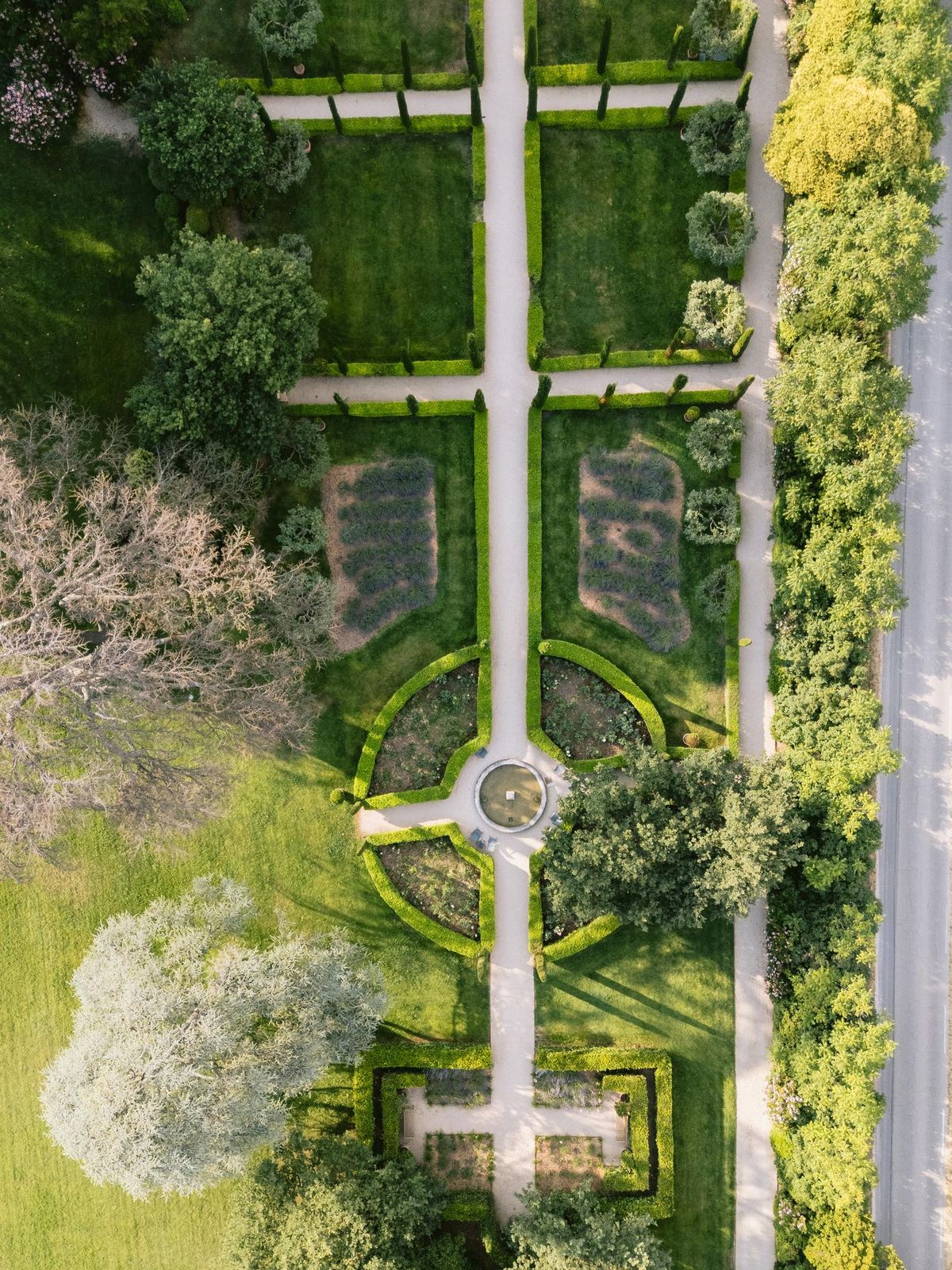 Aerial view of the formal clipped garden parterre