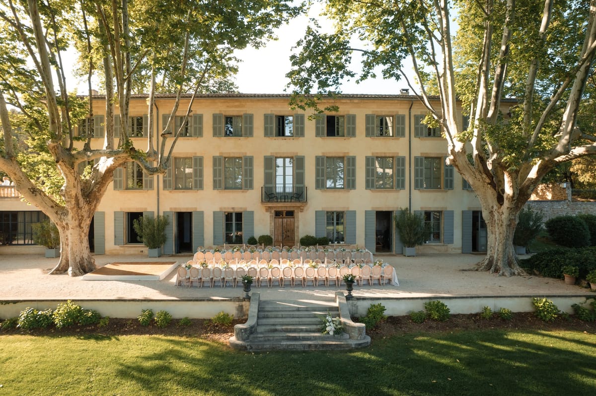 Ceremony rows set directly in front of the chateau facade