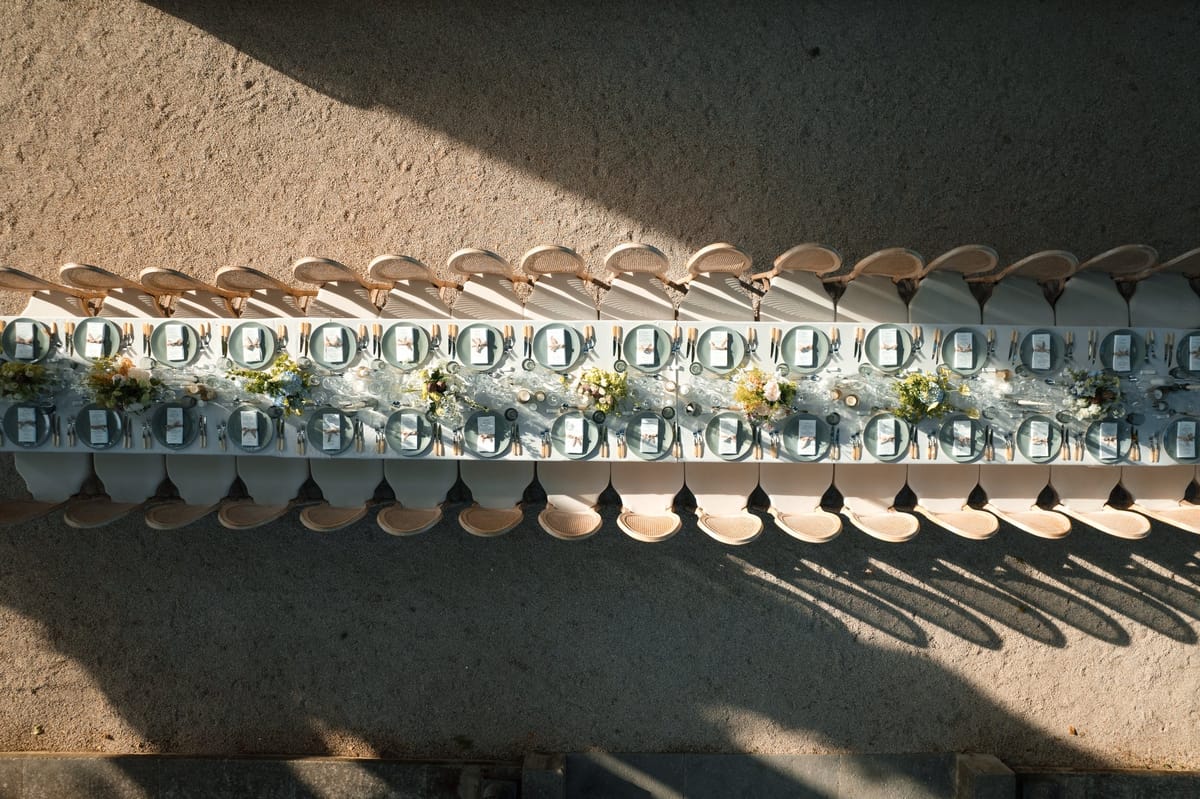 Detail of folded napkins and cutlery at a place setting