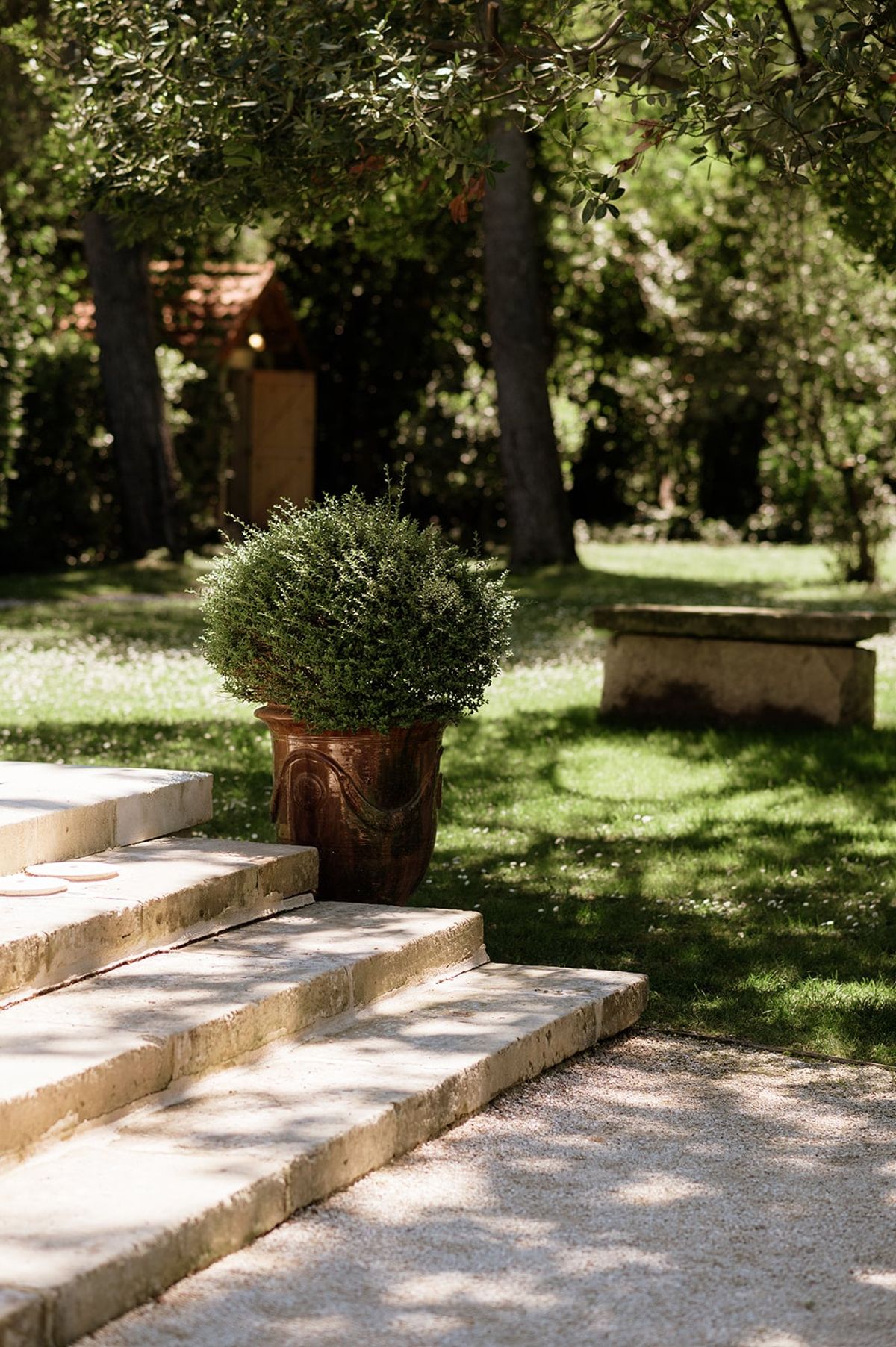 Mas D'Arvieux garden pathway leading to the chateau entrance