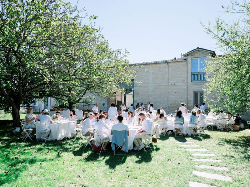 Wedding reception table setting in a garden