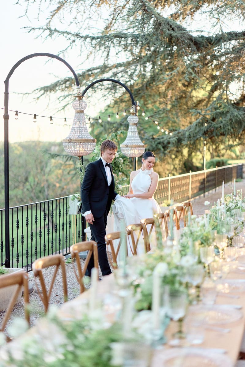 Wedding reception table setting in the French countryside