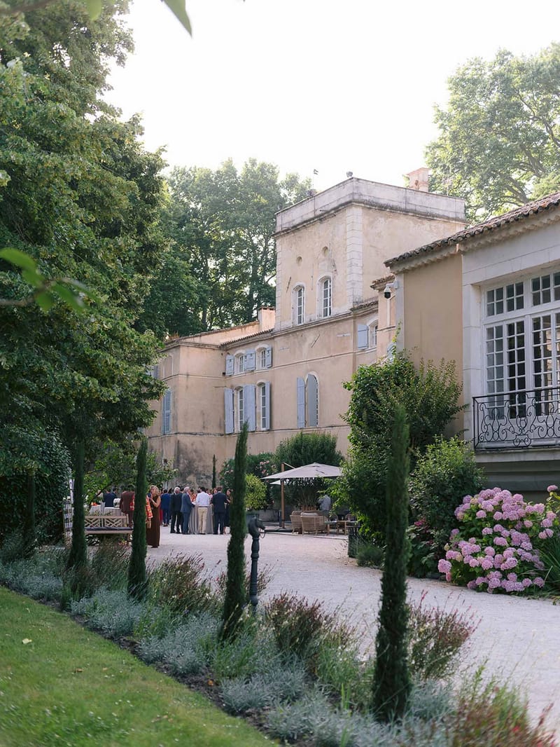 Chateau facade from garden path at Chateau des Barrenques Provence