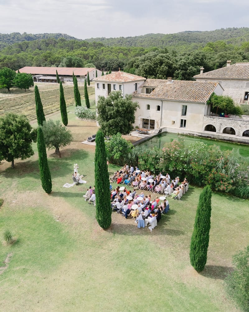 Aerial view of Provencal estate and ceremony at Les Domaines de Patras, Provence