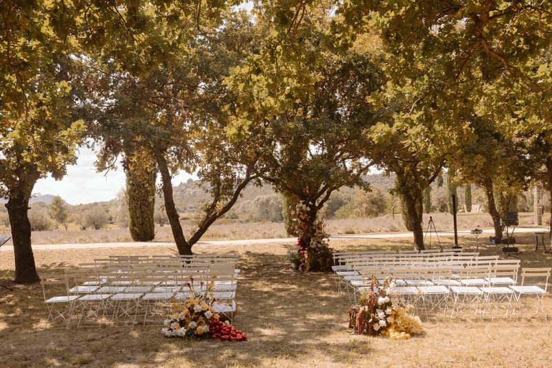 Wedding ceremony setup in a garden