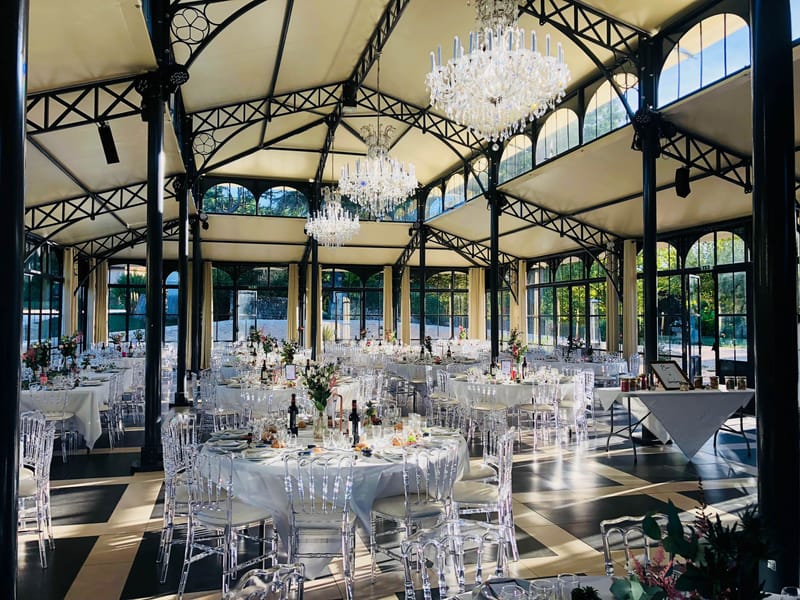 Black and white photo of wedding reception table setting