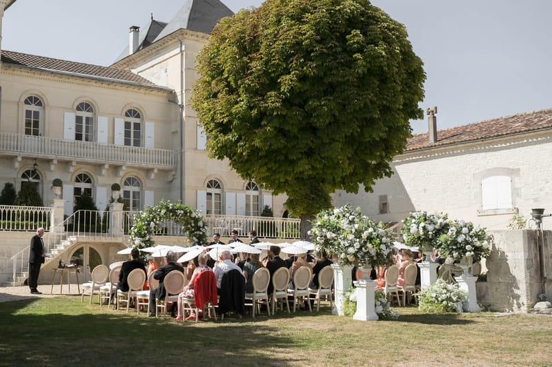 Wedding ceremony setup with white roses