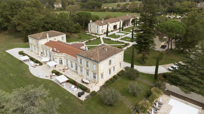 Aerial view of Chateau Gassies grounds near Bordeaux, Nouvelle-Aquitaine