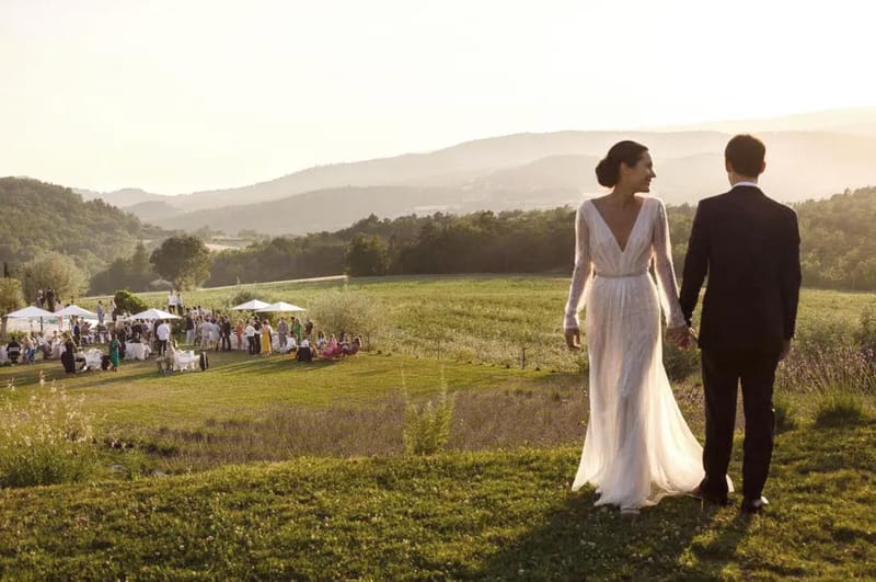 Wedding cocktail hour in a garden