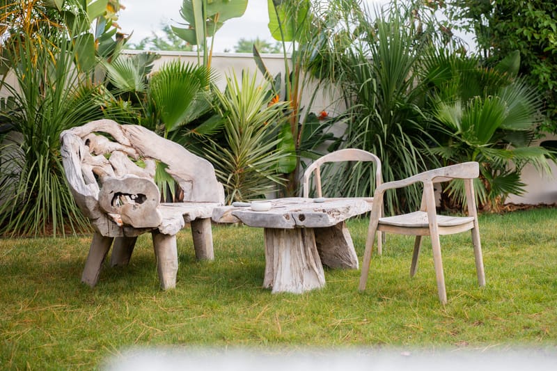 Rustic seating in the garden