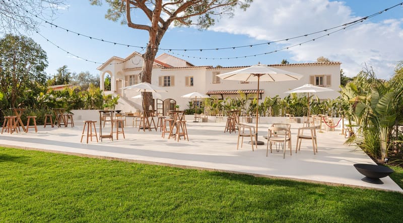 The terrace set for a daytime reception