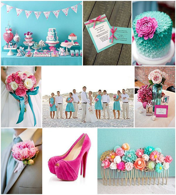 Aqua wedding ideas with pink accents