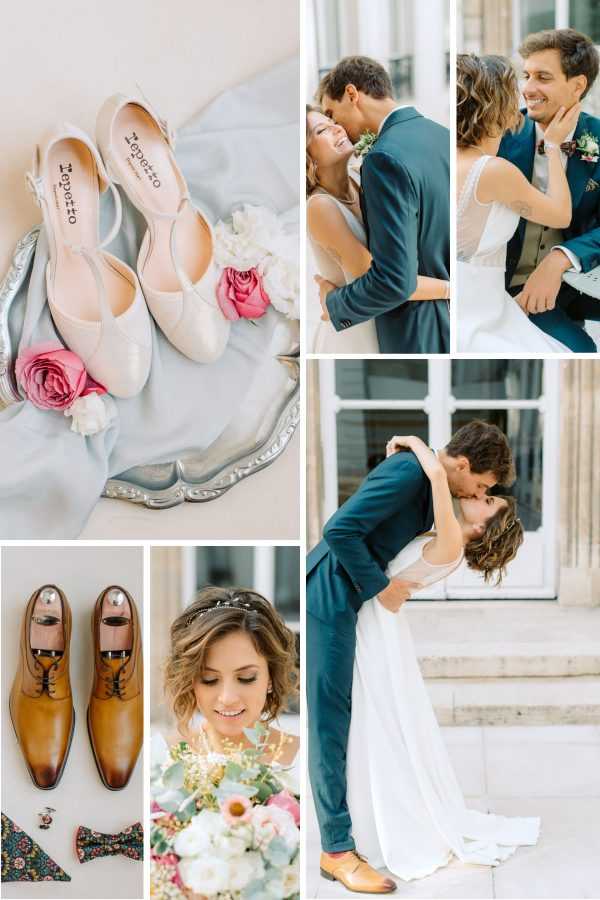 Collage of images from real wedding shoot titled A Stunning View of Paris Set the Backdrop for this French-Mexican Wedding