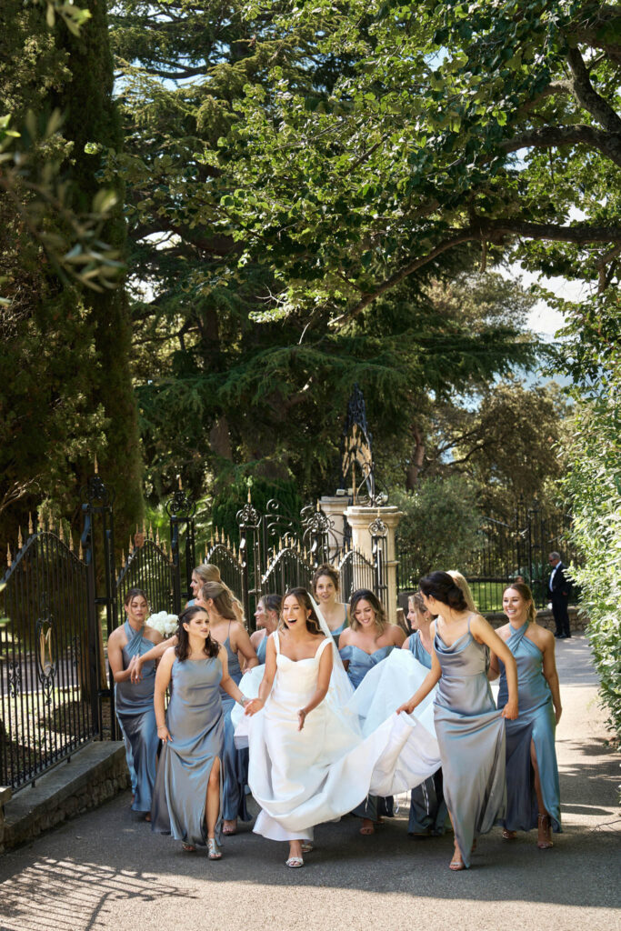 domaine du mont leuze vadim fasij french wedding style bride bridesmaids dusty blue dress