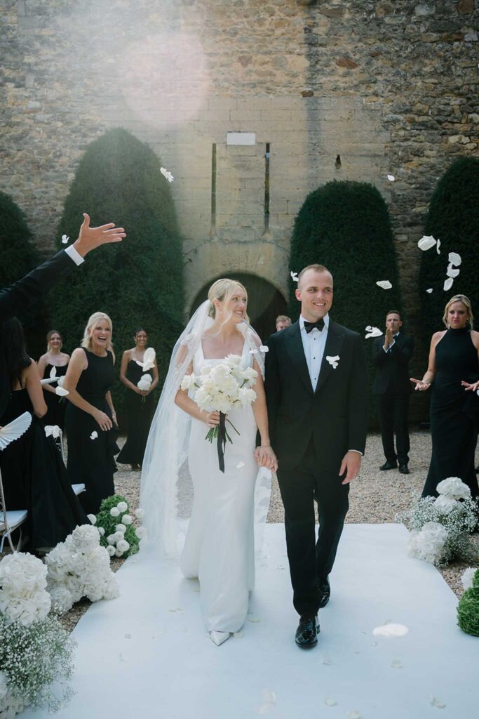 fontarech coveproduction couples walking out white petals confetti