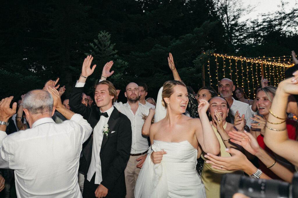 marjorie manfre country gardens french wedding style bride groom guests dancing after party