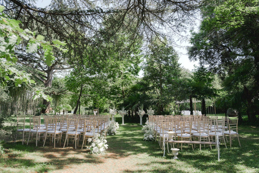 country gardens marjorie manfre french wedding style green garden wedding ceremony chairs