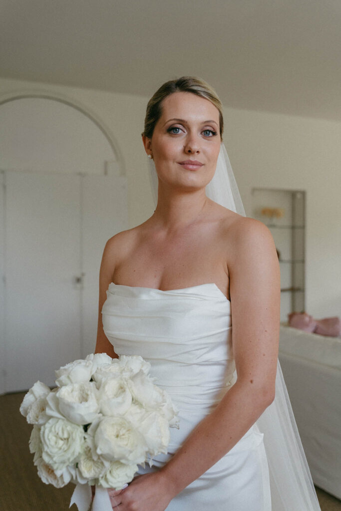 country gardens marjorie manfre french wedding style simple bride slick hair white bouquet