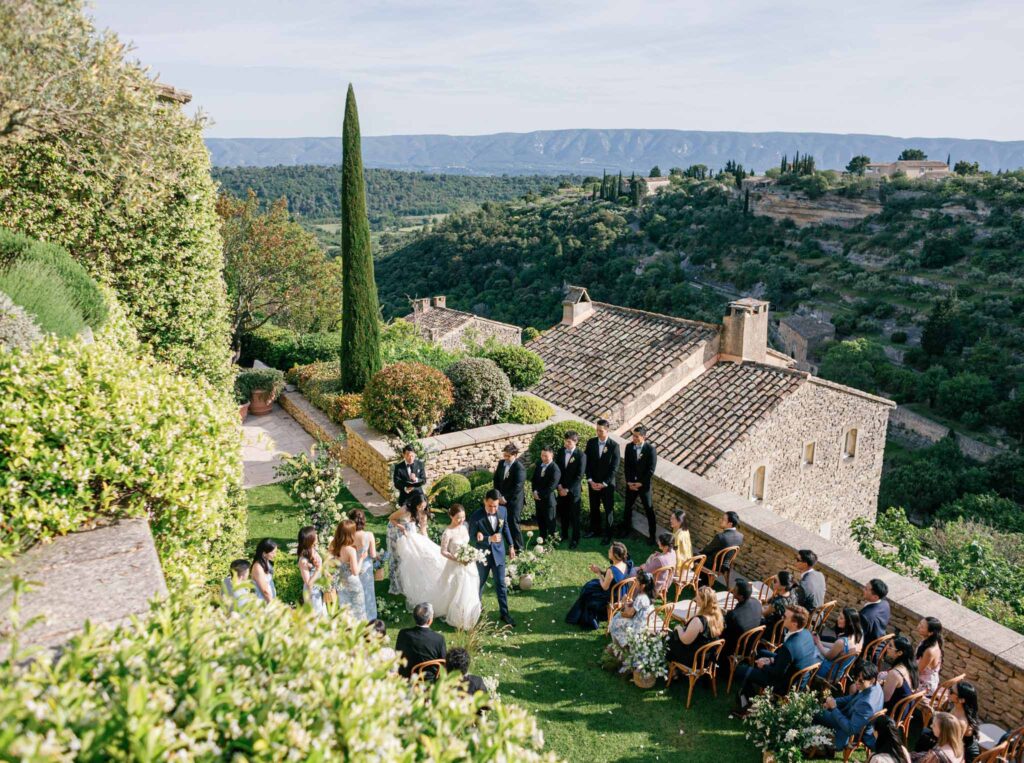 Bastide de Gorde Despinoy aerial shot ceremony area garden