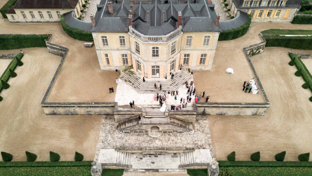 Villette Dream Paris Wedding aerial shot old many stairs manor