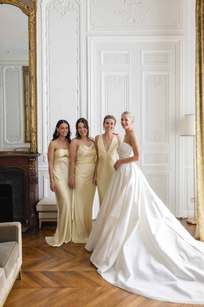 Chateau de Villette Dream Paris Wedding bride bridesmaids yellow dressesl