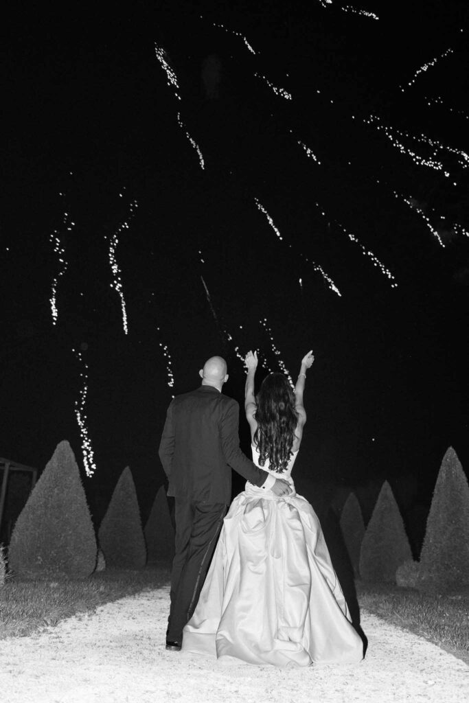 de Jalesne S.Lord bride groom watching fireworks happy