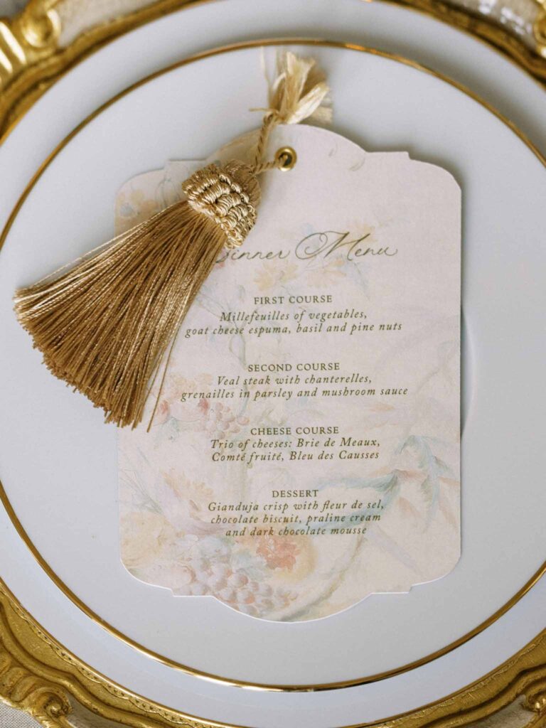 de Jalesne S.Lord menu card gold tassle decor