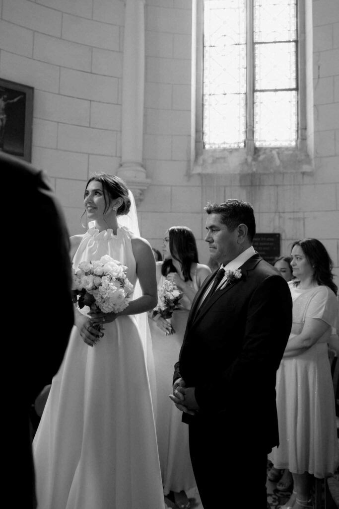 Boutonvillier F.Mary bride at the altar black white photo