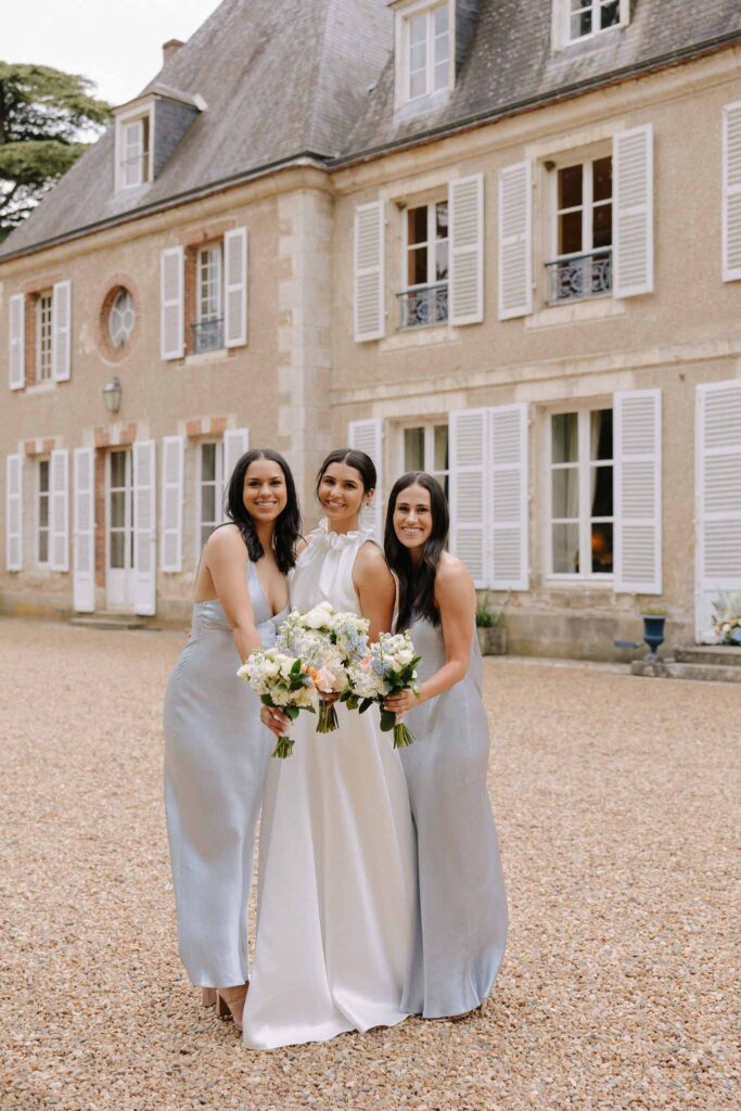 Boutonvillier F.Mary bride bridesmaid dust blue dress venue background