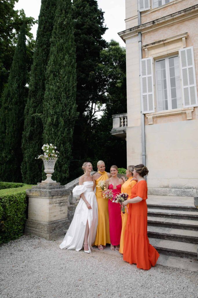 Chateau de Martinay Despinoy Wedding bride bridesmaid colorful dressjpg