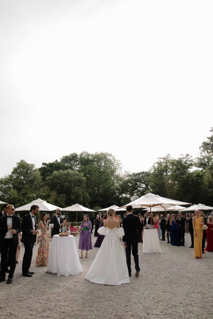 Chateau de Martinay Despinoy Wedding bride groom walking through cocktail area guests