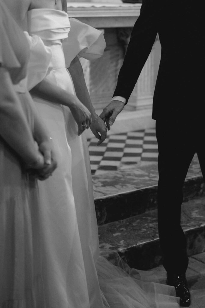 Chateau de Martinay Despinoy Wedding detail shot bride groom holding hands