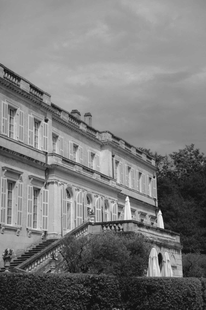 Chateau de Martinay Despinoy Wedding old vintage structure outside black white photo