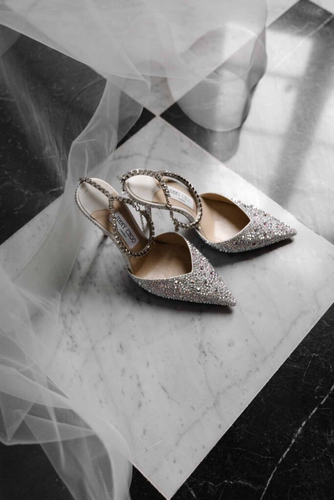 Chateau de Martinay Despinoy Wedding pointed sparkle heeled bride shoes