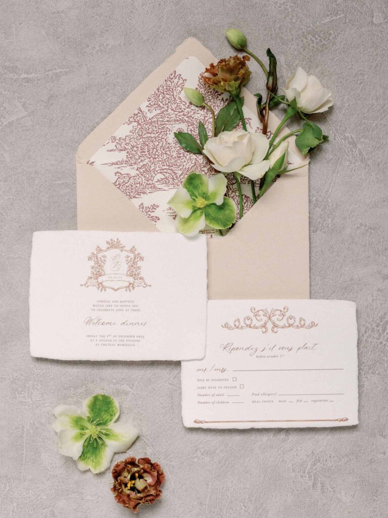 Marcellus Q.H.Quinze invitation vintage theme flowers flatlay shot