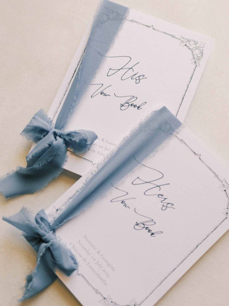 g.dominic m.marechal bride groom vow cards flatlay shot