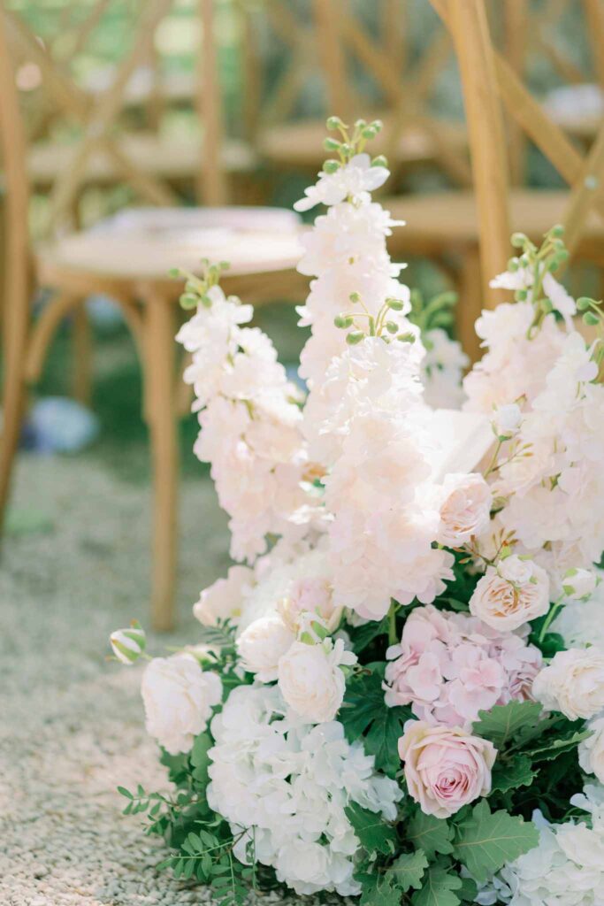 g.dominic m.marechal white flower ceremony aisle