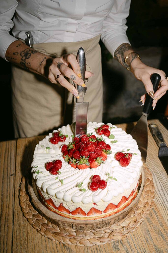 k.flament masdelarosefrance strawberry round cake cutting reception 059