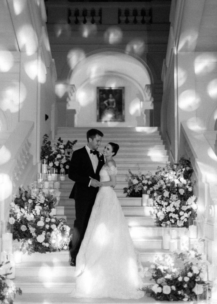 saint martin H.Clark bride groom stairs flowers design