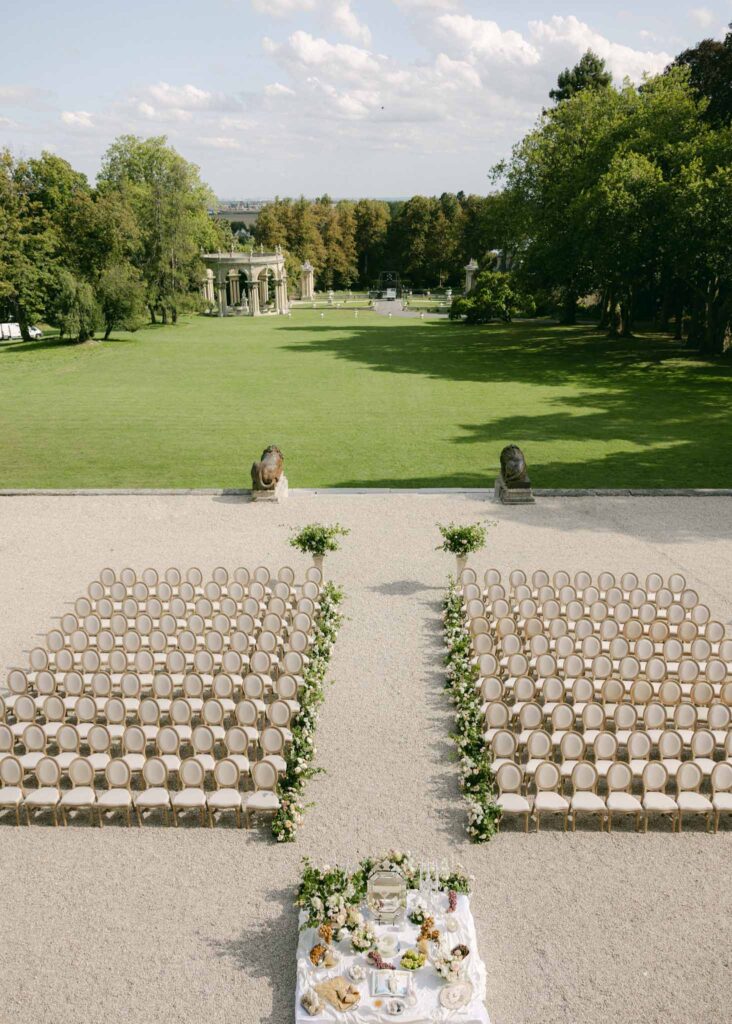 saint martin H.Clark chairs lined ceremony aerial view