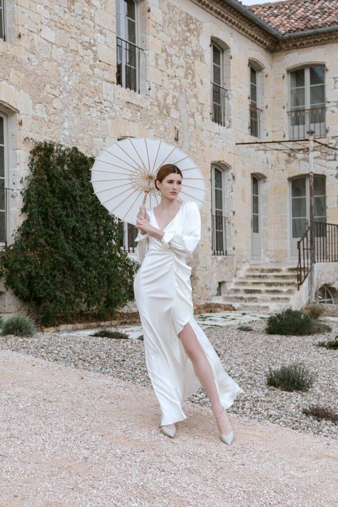 bride and white umbrella