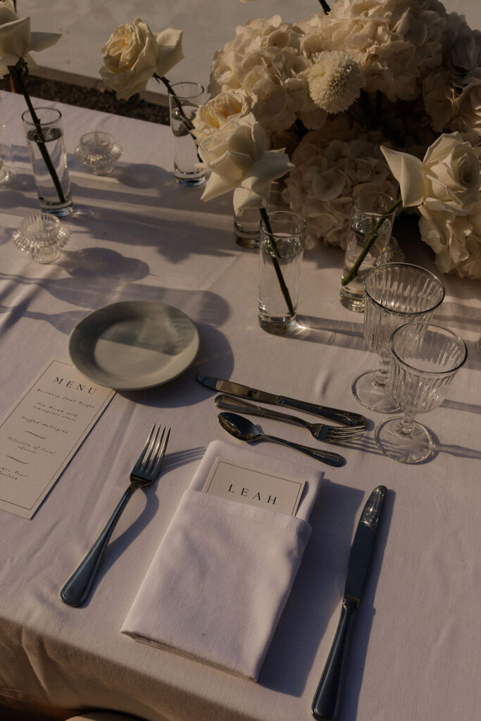 Bastide du Roy J.Jellet detail shot reception table silverware guest name