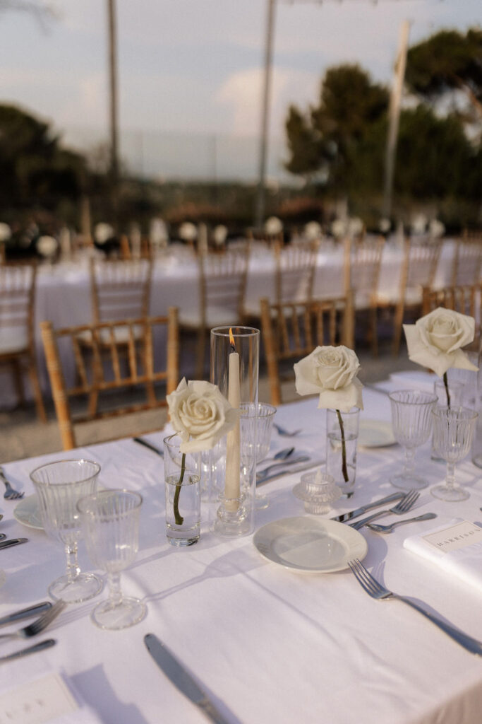 Bastide du Roy J.Jellet details shot reception table one rose in vase