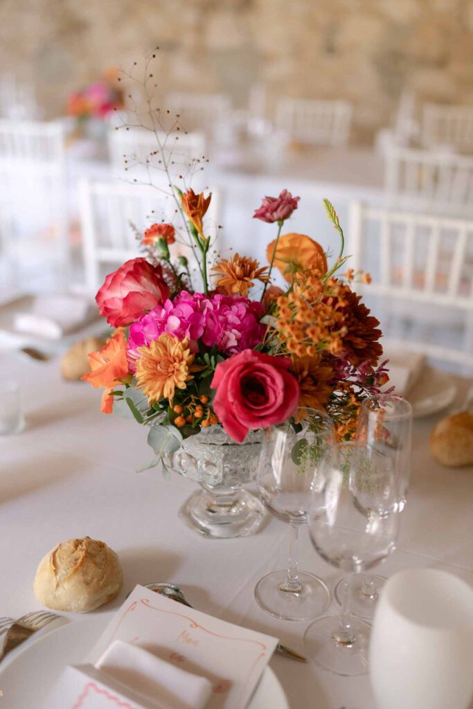 table wedding flowers pink and orange 