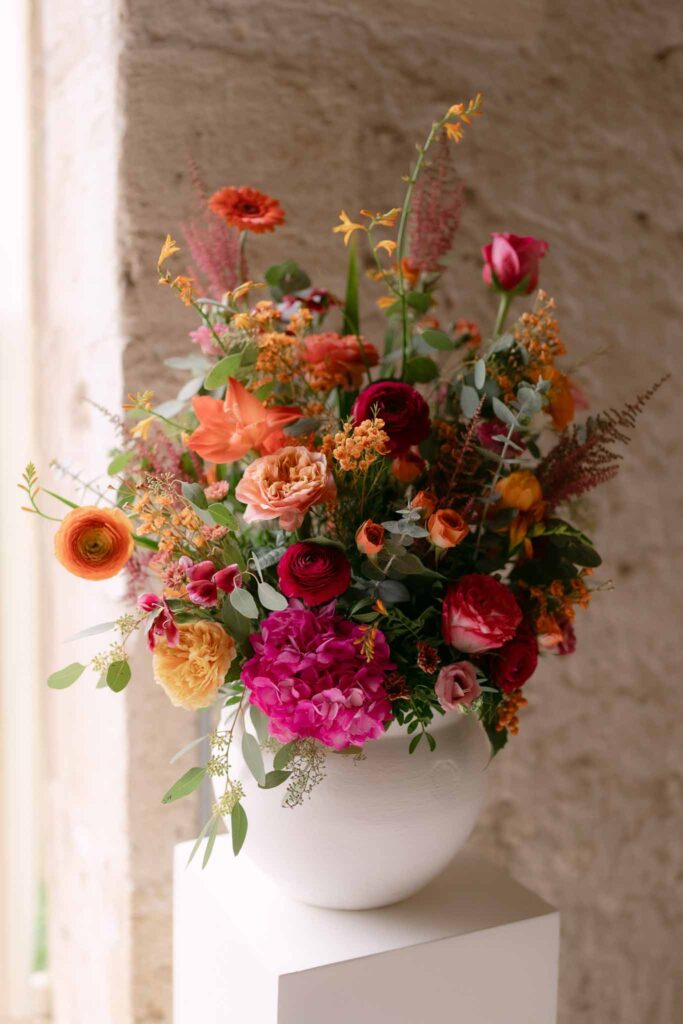 ceremony wedding flowers pink orange red