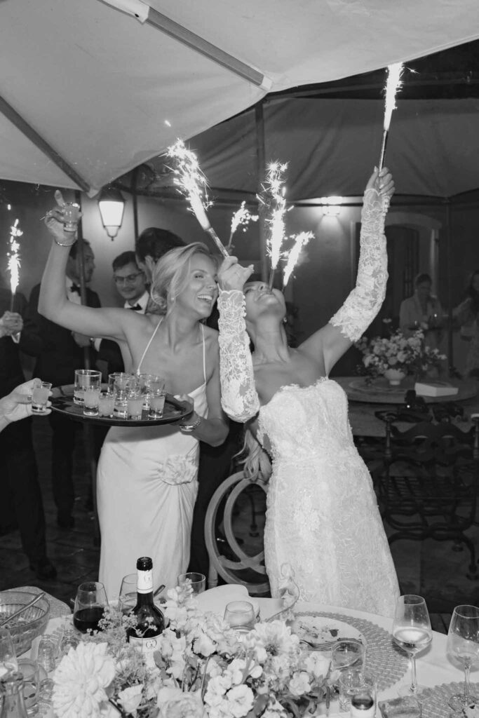 lesCrostes Ingrid bride guests sparkle firework after party black white photo